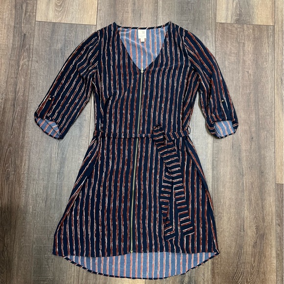 Pink owl Blue and Burgundy Striped Zipper Dress - Picture 1 of 9